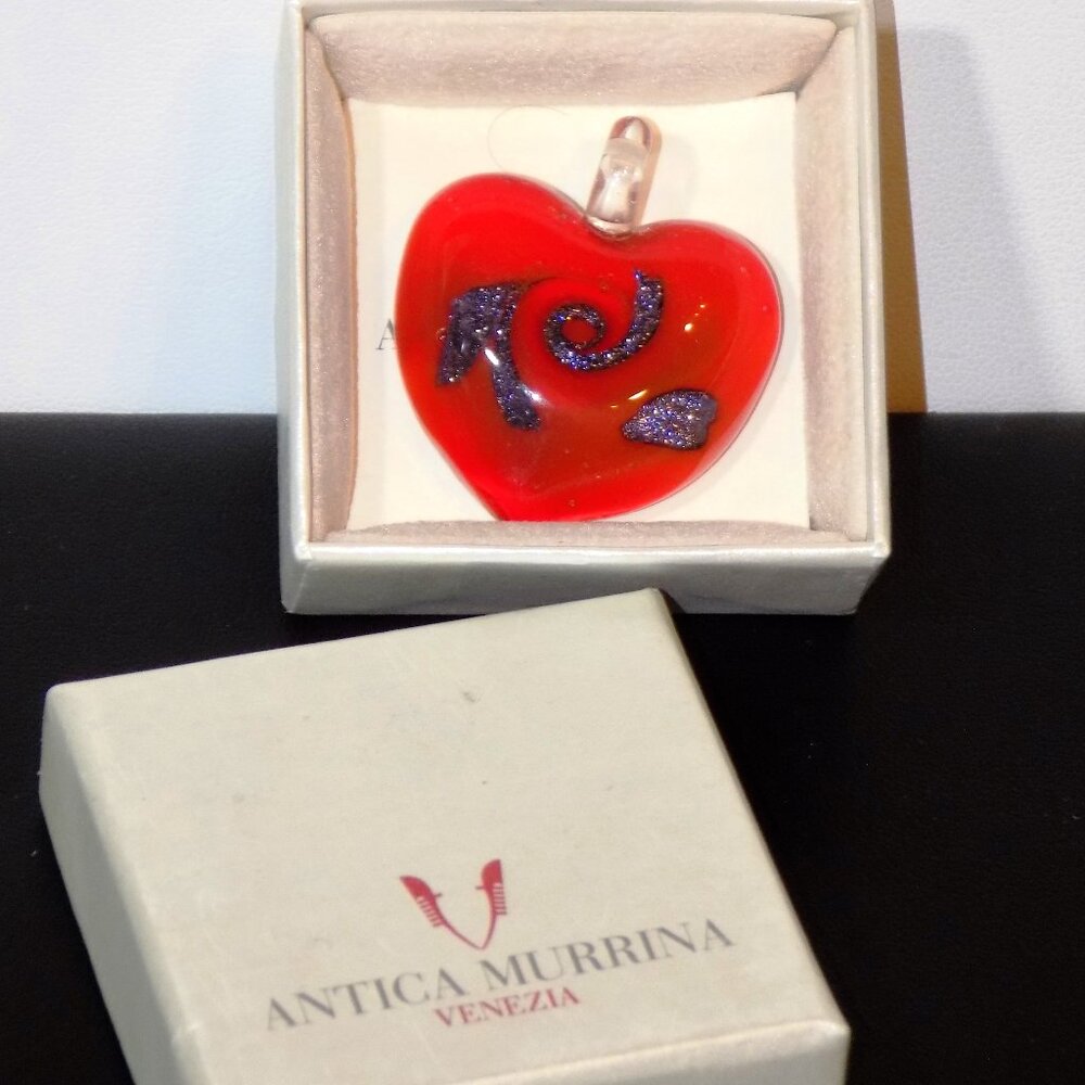 Antica Murrina Venezia Handcrafted Murano Glass Heart Pendant in Original Box